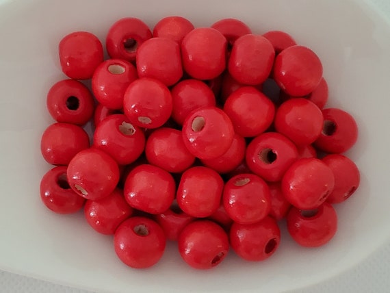 12 Mm Red Round Wood Beads, 50 Beads, Mm Hole, Macrame Beads