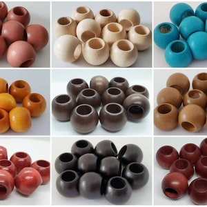 20 mm Round Wood beads, 10 beads, 0.78", Size: 20X16 mm, 10 mm hole, large hole beads, macrame, jewelry beads, 9 available colors