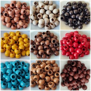 12 mm round wood beads, 0.47", large hole beads, 50 beads, size: 12X9.8 mm, hole 6 mm, macrame beads, jewelry beads, wooden beads