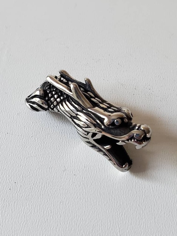 Dragon beads, 316 Surgical Stainless Steel, 6 mm hole, Leather slide charm, antique silver finish, 1 Pc.