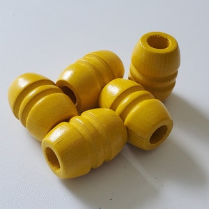 Large Yellow wood barrel beads, 5 beads, 28X20 mm, 9 mm hole, macrame beads, fluted oval beads, wooden beads, large hole beads, grooved bead