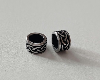 304 Stainless Steel small rondelle Beads, Hole: 6.4mm, Antique Silver, 8.5x5.5mm, 2 Pcs.