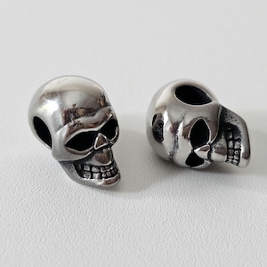 304 Stainless Steel Skull Beads, Hole 5 mm, 16x9.5x13mm, large hole beads, Ion Plating, hair beads, bracelet beads, leather slide, 2 Pcs.