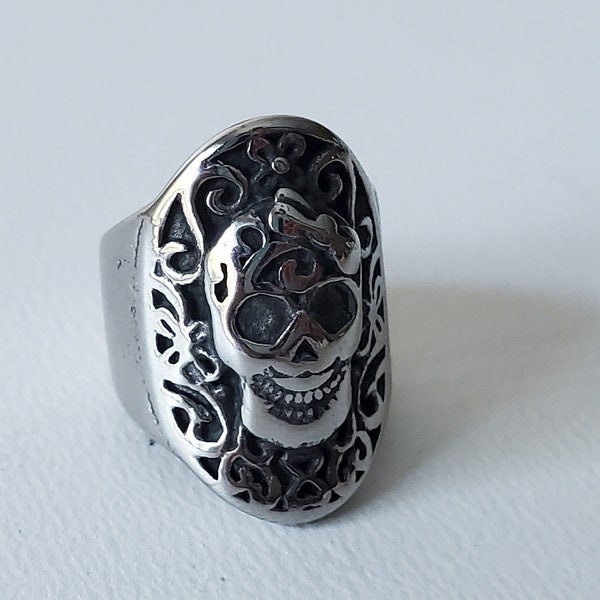 Stainless Steel Skull Beads, Hole: 8 mm, Large Hole Beads, Antique Silver, 15.5x11x13mm, 1 Pc.