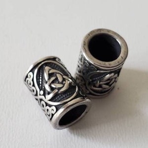 Stainless Steel beads, 6 mm hole, 2 Pcs. Celtic Trinity Knot, Triquetra symbol, Column, Antique Silver, 12x9mm, large hole