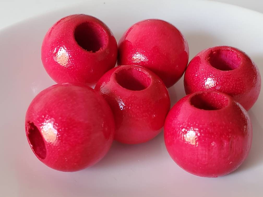 21 Mm Cherry Red Round Wooden Beads Hole 8.5 Mm Large Hole 