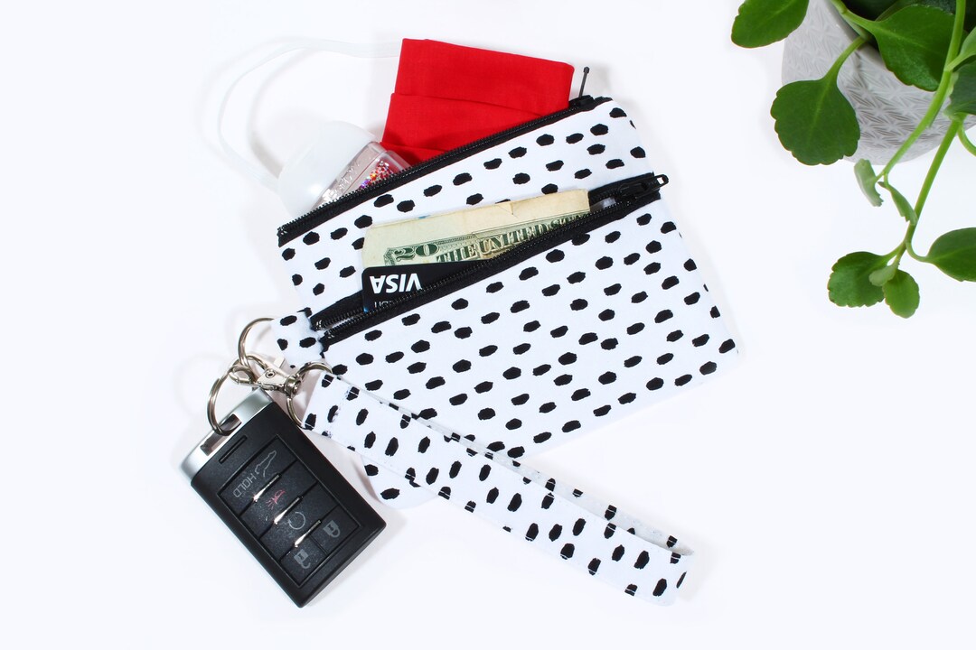 Minimalist Wristlet Keychain Wallet Double Zipper Pouch 2 Pocket Zipper