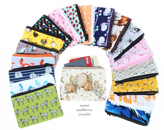 Minibolso con cremallera y estampado animal: Monedero hecho a mano, tarjetero, monedero para rosario.
