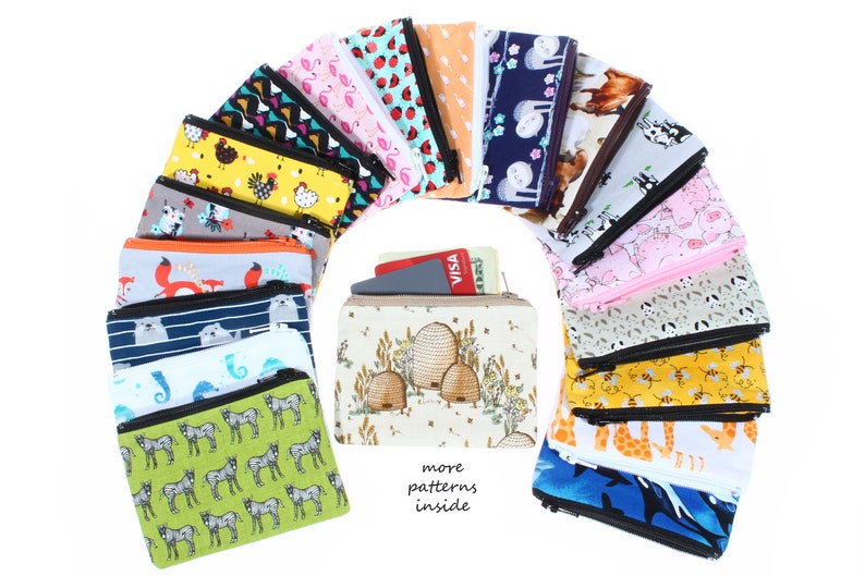 mini zipper earbuds pouch fabric coin purse gift card holder rosary wallet makeup cosmetic bag stitch marker pouch hearing aid case animals image 1