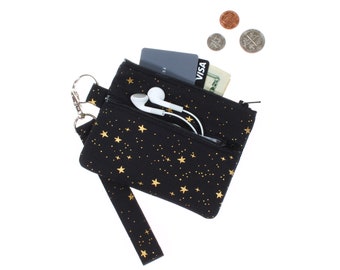Handmade Double Zipper Pouch: Wristlet Keychain Wallet with ID Holder Rifle