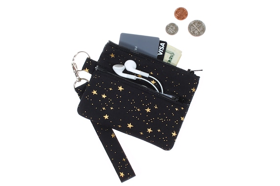 Handmade Double Zipper Pouch: Wristlet Keychain Wallet with ID Holder Rifle