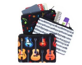 Estuche con cremallera para música: Monedero pequeño hecho a mano, portapúas de guitarra, bolsa para auriculares