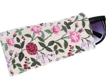 Estuche para gafas con estampado floral de rosas: Funda de tela suave para gafas de sol