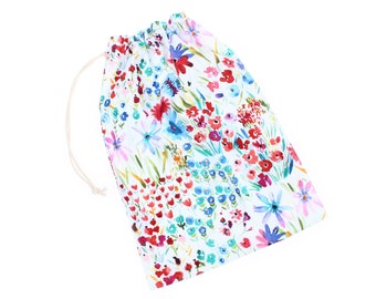 Bolsa de algodón con cordón y estampado floral: bolsa multiusos para viajes, regalos, zapatos, ropa sucia, tejido.