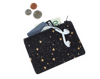 black gold stars zipper pouch iPhone makeup cosmetic bag fabric coin purse gift card rosary wallet hearing aid case gift for her Rifle