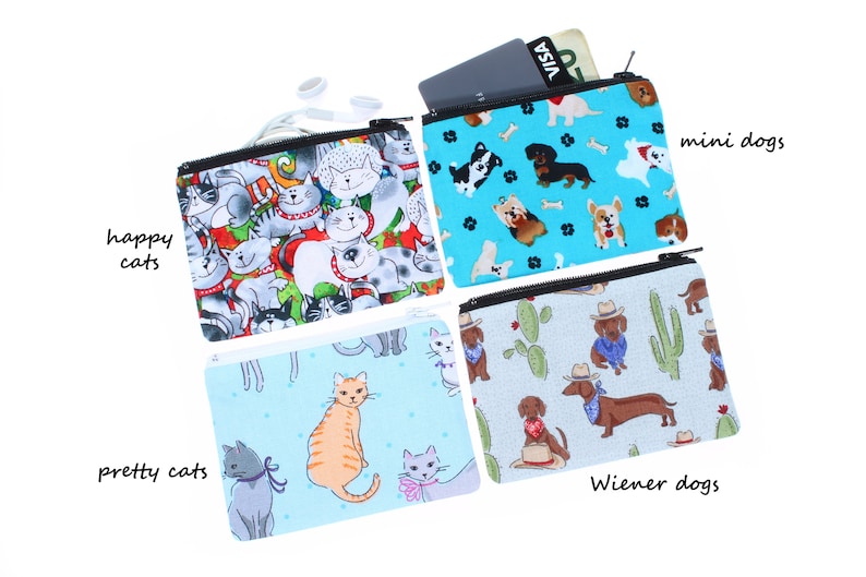 mini zipper earbuds pouch fabric coin purse gift card holder rosary wallet makeup cosmetic bag stitch marker pouch hearing aid case animals image 8