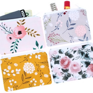Mini estuche floral con cremallera para audífonos, rosario, monedero, tarjetero, estuche para cosméticos, cristales, té, aceites esenciales, estuche para audífonos.