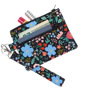 Estuche para llavero con doble cremallera, billetera minimalista para muñeca, bolso con cremallera de 2 bolsillos, porta identificación, regalo para mujer, llavero con cordón, papel para rifle