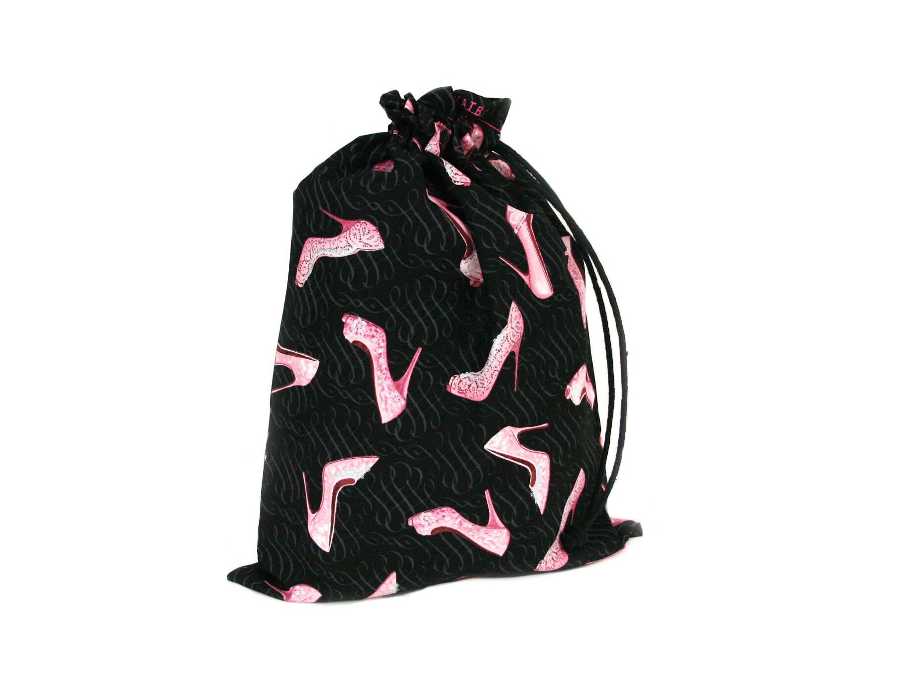 travel drawstring shoe bag black fabric gift bag laundry Etsy