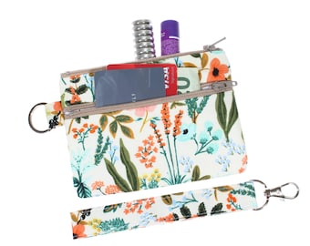 Rifle Paper Floral Double Zipper Pouch: Wristlet Keychain Wallet ID Holder