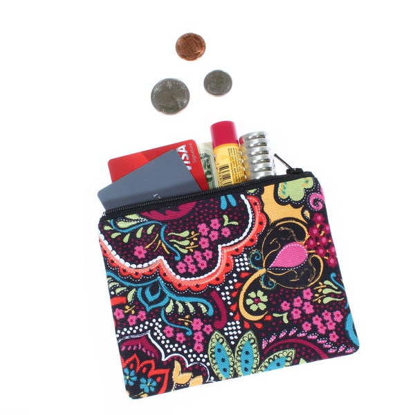 canvas zipper pouch pink paisley coin purse cosmetic jewelry makeup medicines tech gear bag