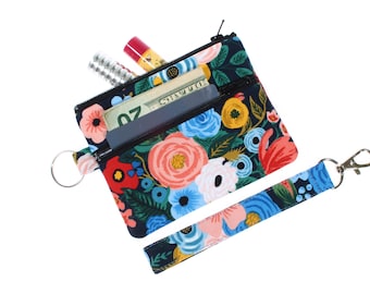Rifle Paper Garden Party Double Zipper Pouch: Wristlet Keychain Wallet