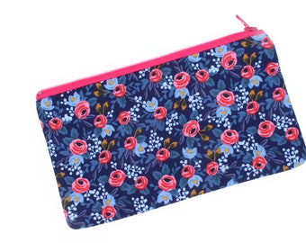 Floral Zipper Pouch: Rifle Fabric Cosmetic Makeup Phone Bag