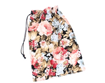 Bolsa de algodón con cordón y estampado floral: ideal para viajes, zapatos, lavandería, regalos y para tejer.
