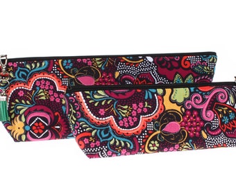 long canvas zipper pouch pink paisley wedge boxed bottom pencil case makeup brush holder crochet hook knitting needle art supply case
