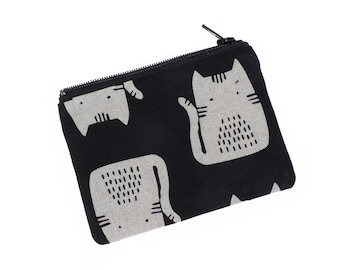 Linen Cats Mini Zipper Pouch: Coin Purse, Card Wallet, Rosary Earbuds Bag