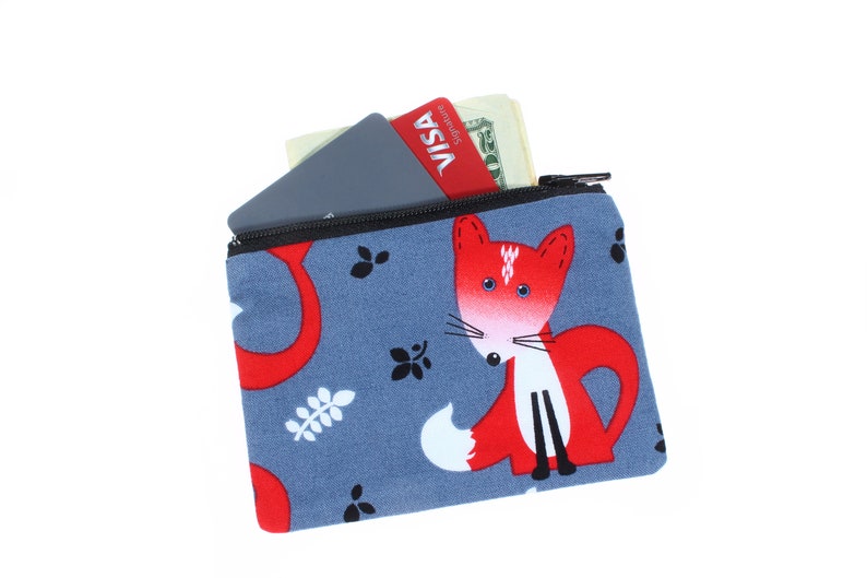 mini zipper earbuds pouch fabric coin purse gift card holder rosary wallet makeup cosmetic bag stitch marker pouch hearing aid case animals fox