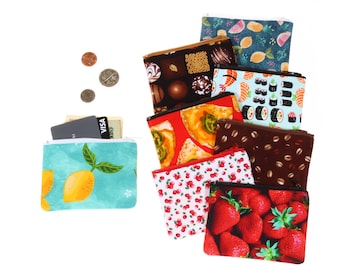 Mini Zipper Pouch: Coin, Card, Tech Gear, Earbud & Rosary Holder, Food patterns