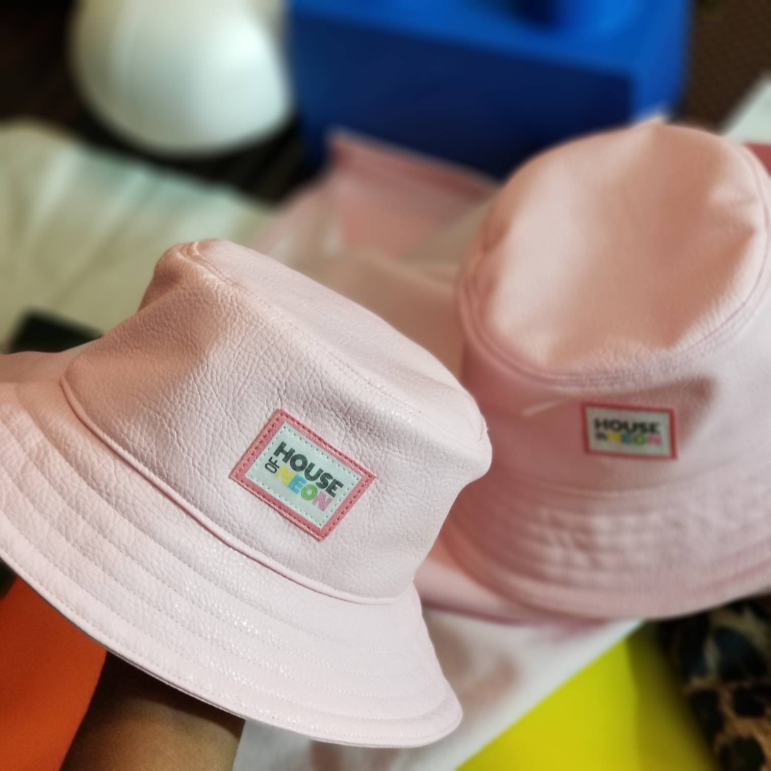Faux Leather Bucket Hat Satin Lined 