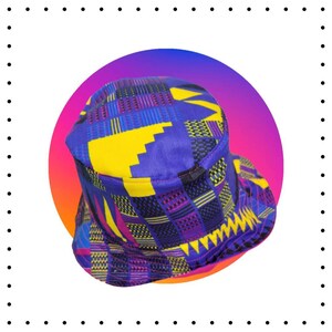 Kente Bucket Hat, African Print Bucket Hat, Ankara Bucket Hat, Blue African Bucket Hat, Hat for Locs, Hat for Big Heads
