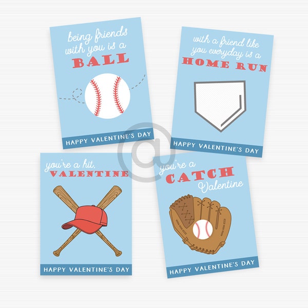 Printable Valentines, Baseball, Downloadable Valentines, School Valentines, Instant Download