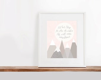 She Will Move Mountains Printable Art, 8x10 inches, Nursery Art, Watercolor Art Print