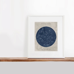 Arte imprimible del mapa de la constelación de verano, 8x10 pulgadas, arte infantil, impresión del arte de la luna, arte de la constelación, impresión del arte de la acuarela