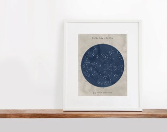 Summer Constellation Map Printable Art, 8x10 inches, Nursery Art, The Moon Art Print, Constellation Art, Watercolor Art Print