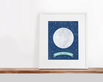 La Luna Printable Art, 8x10 inches, Nursery Art, The Moon Art Print, Constellation Art, Watercolor Art Print