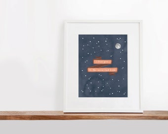 I Love you to the Moon and Back Printable Art, 8x10 inches, Nursery Art, The Moon Art Print, Constellation Art, Watercolor Art Print
