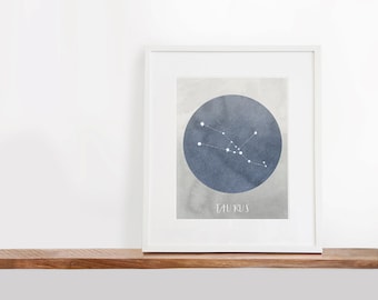 Taurus Zodiac Printable Art, 8x10 inches, Nursery Art, Constellation Art, Watercolor Art Print, Digital File