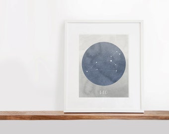 Leo Zodiac Printable Art, 8x10 inches, Nursery Art, Constellation Art, Watercolor Art Print, Digital File