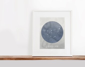 Capricorn Zodiac Printable Art, 8x10 inches, Nursery Art, Constellation Art, Watercolor Art Print, Digital File