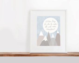 He Will Move Mountains Printable Art, 8x10 inches, Nursery Art, Watercolor Art Print