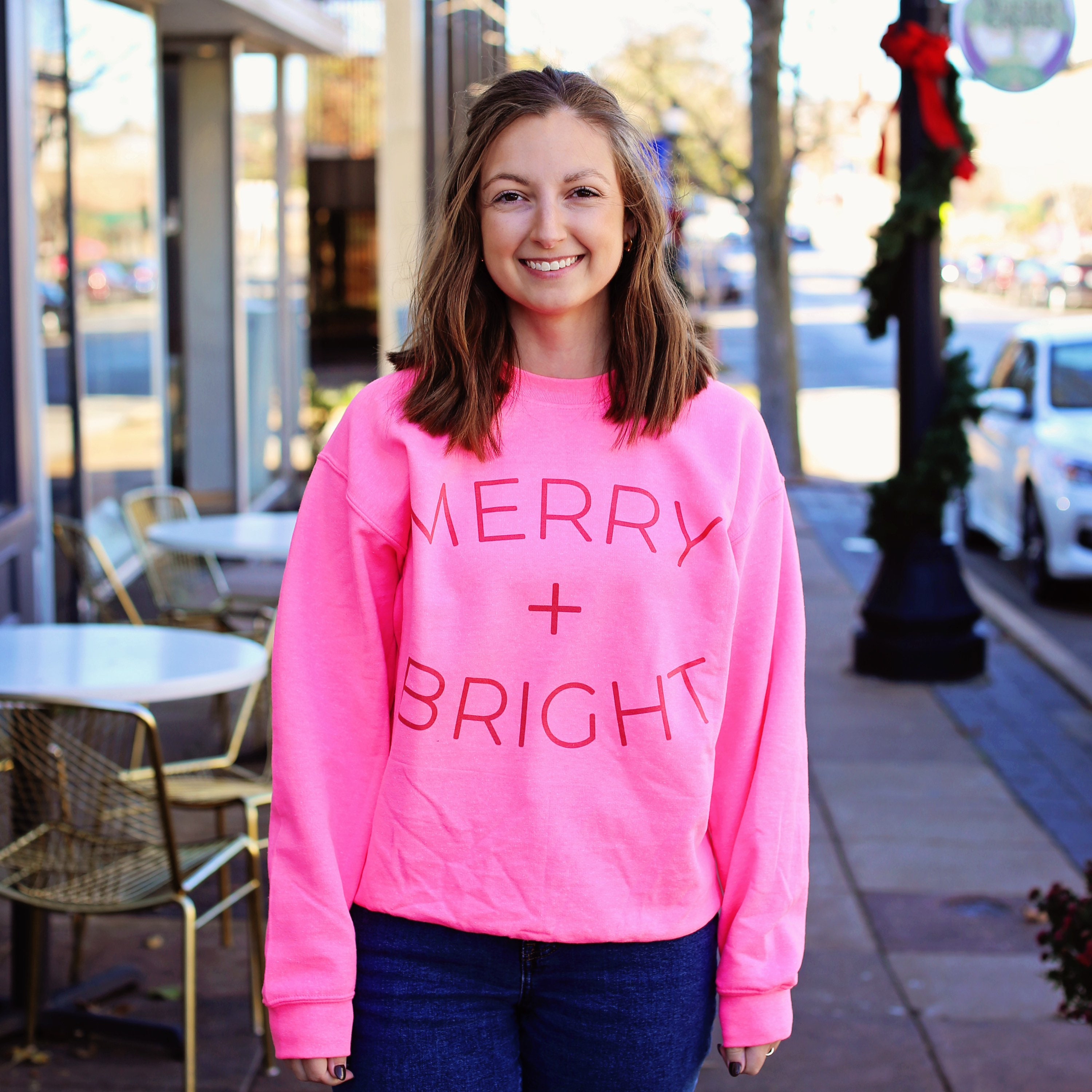 Hot Pink Merry and Bright Sweatshirt - Etsy Österreich