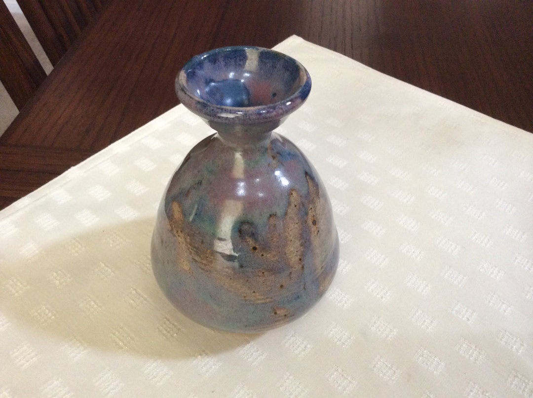Vintage Studio Art Pottery Blue Drip Glaze Vase Signed. - Etsy