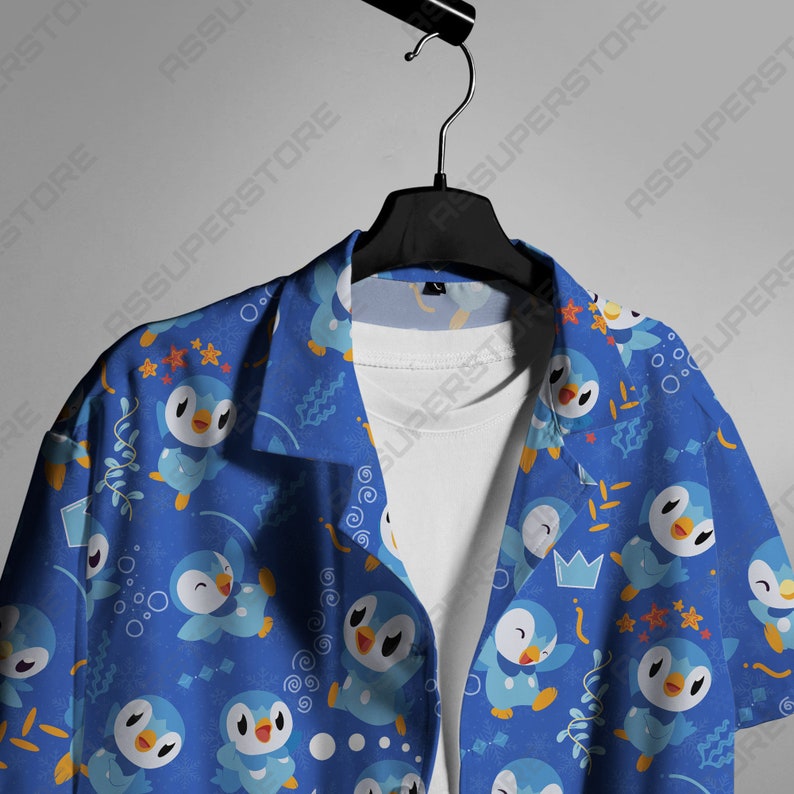 Chemise piplup hawaïenne, chemise boutonnée anime japonaise, cadeau cadeau image 8