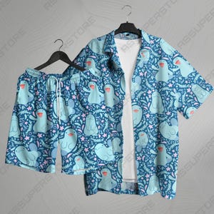 Camicia hawaiana Quagsire, camicia tropicale con bottoni, outfit estivo unisex, graziosi pantaloncini da spiaggia, motivo oceano, regali per camicie Quagsire
