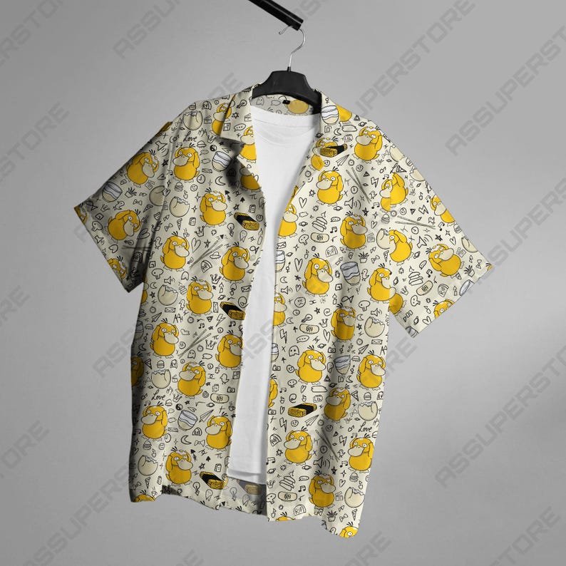 Psyduck Hawaiian Buttonup Shirt Japanese Anime Hawaii Set Psyduck