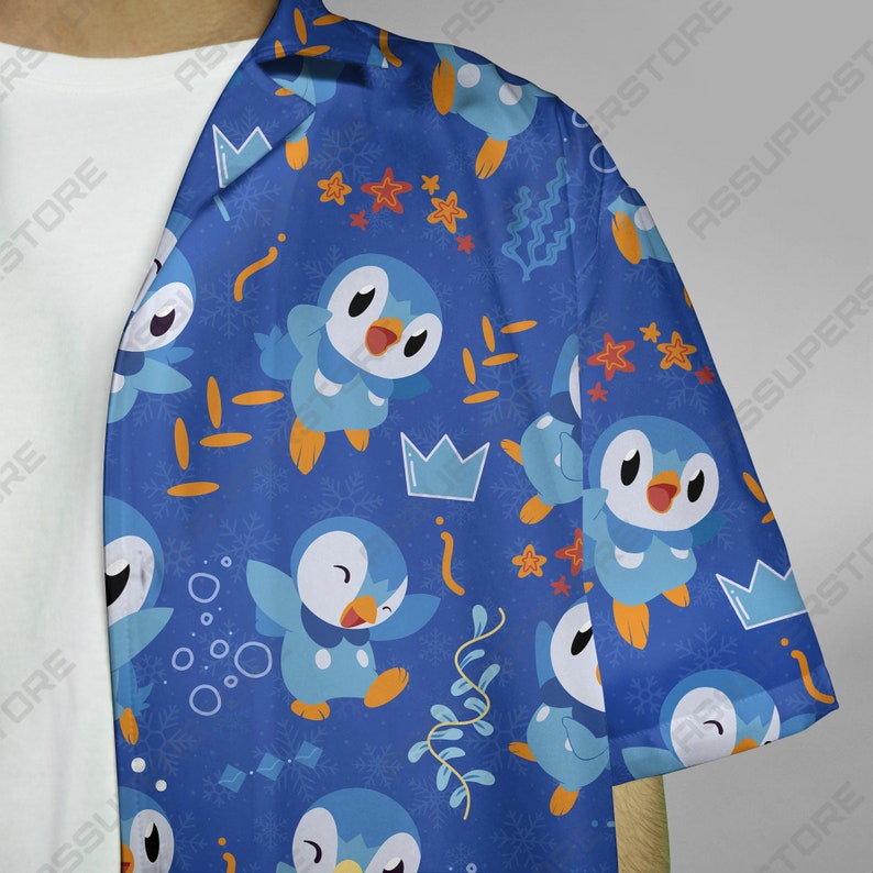 Chemise piplup hawaïenne, chemise boutonnée anime japonaise, cadeau cadeau image 3